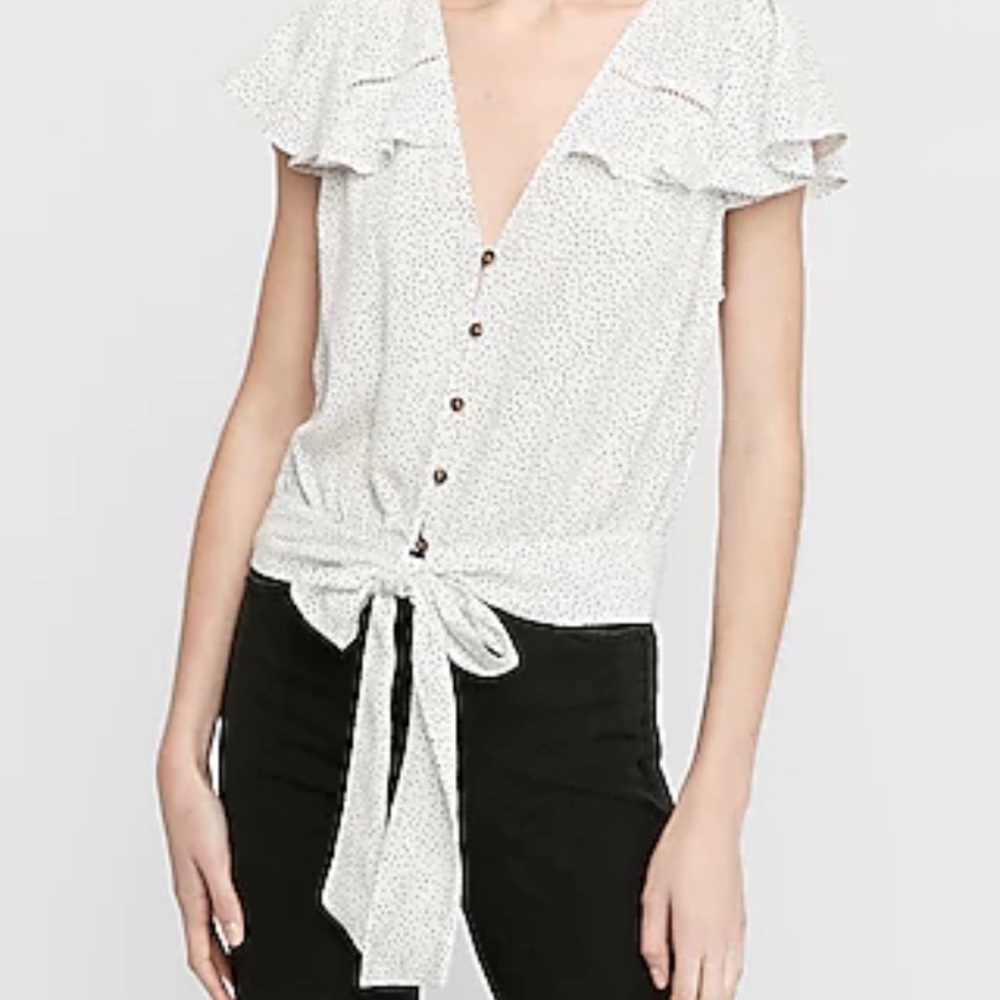 Express Polka Dot Flutter Sleeve Top